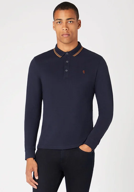 Remus Uomo Long Sleeve Pique Polo Shirt, Navy