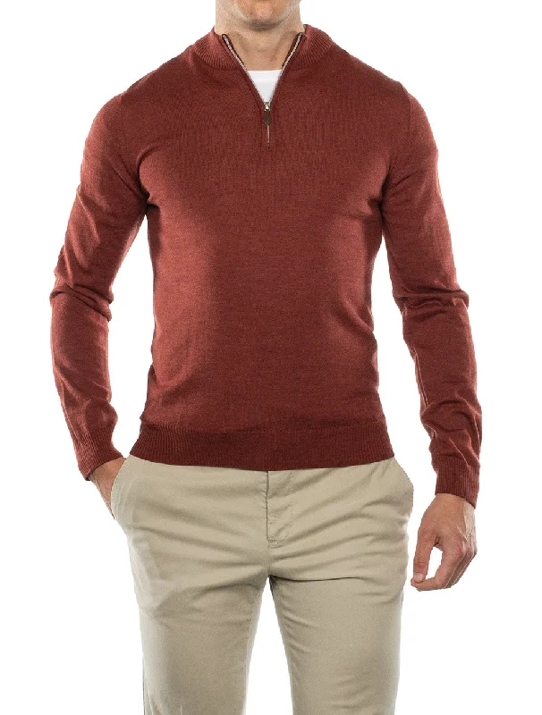 Rust Half Zip Mockneck Jumper