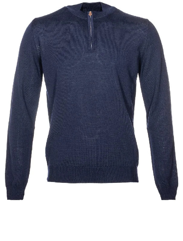 Navy Half Zip Merino Wool Jumper