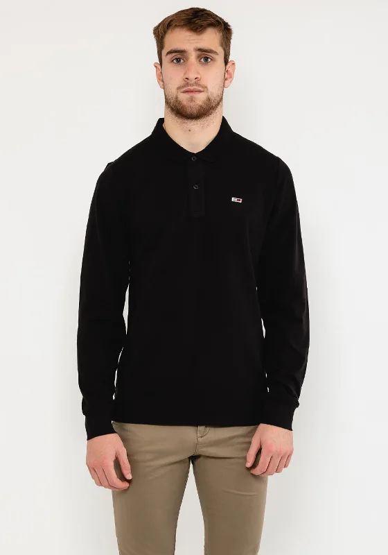 Tommy Jeans Long Sleeve Polo Shirt, Black