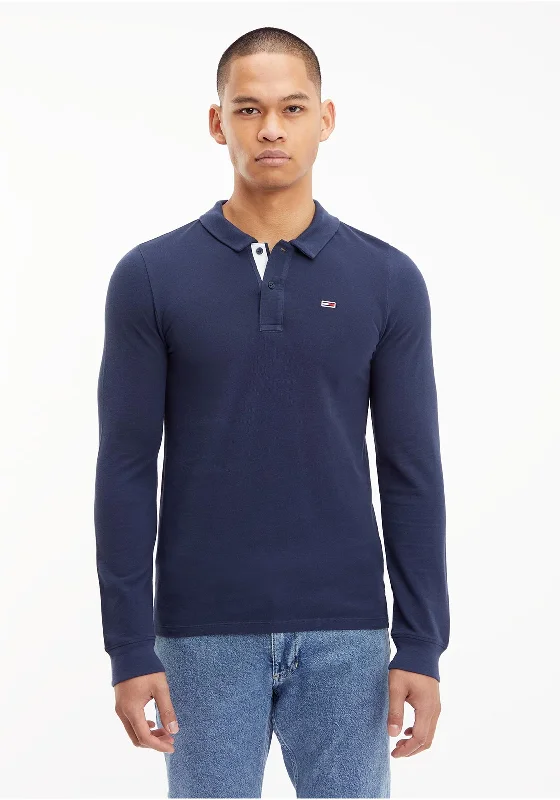 Tommy Jeans Slim Long Sleeve Polo Shirt, Twilight Navy